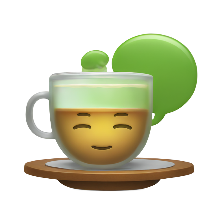 genmoji : Une bulle de discussion avec des lignes de vapeur de thé