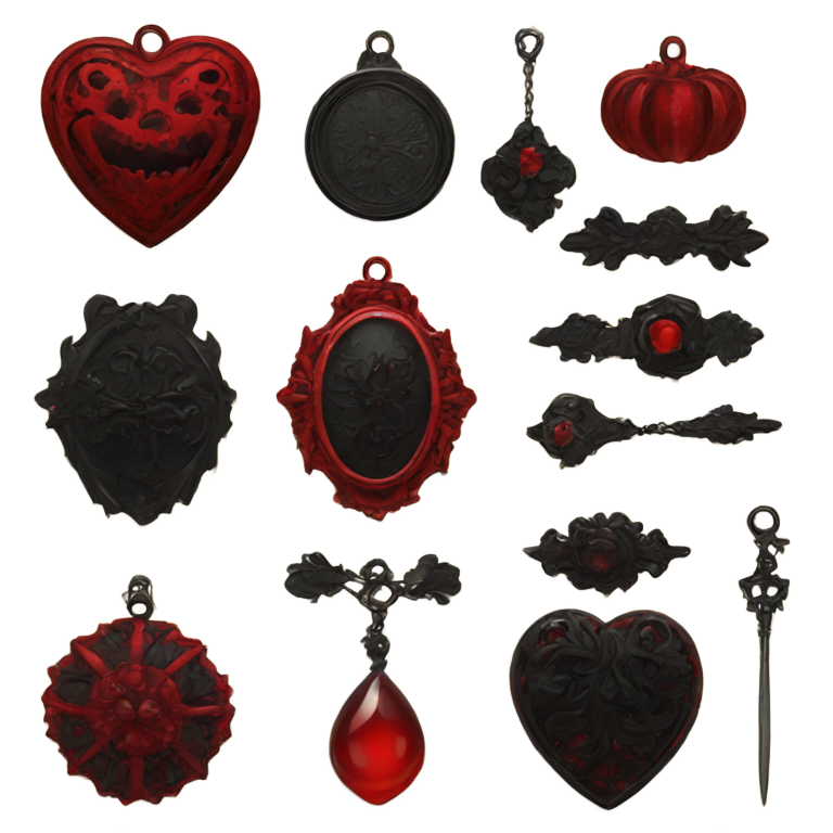 genmoji: red and black gothic vintage trinkets
