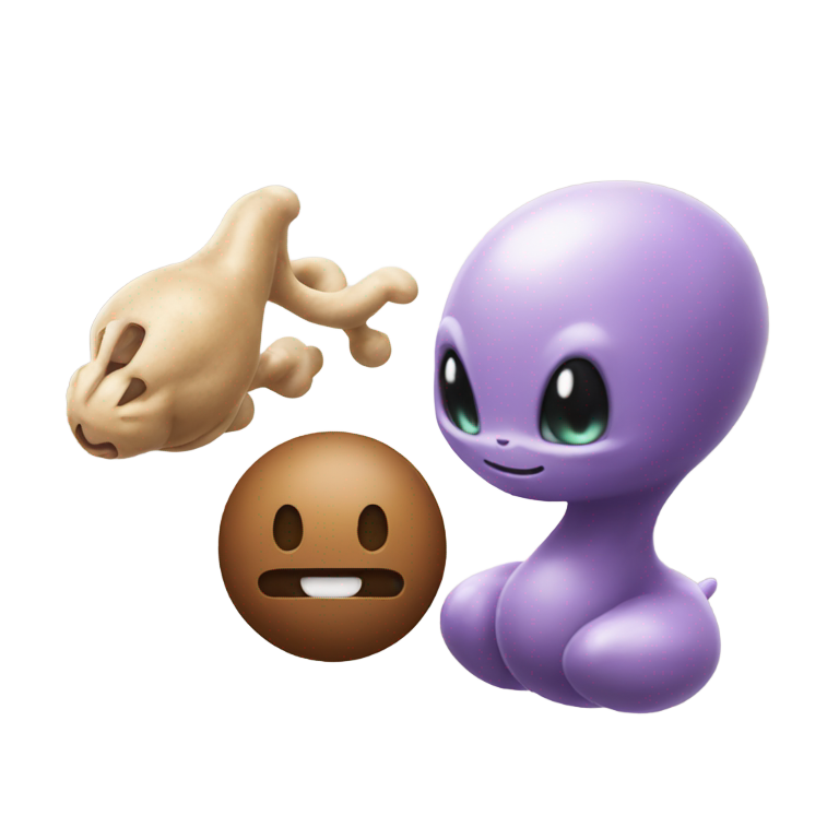 genmoji：便便脸，背景中有超梦和更多便便。