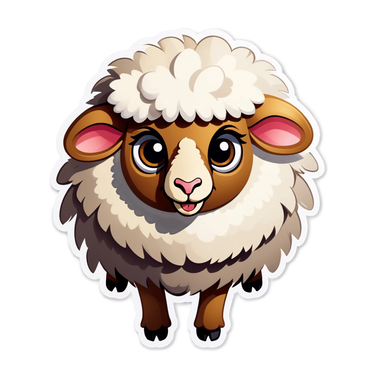 genmoji: Very fluffy sheep with its eyes close and it's tongue sticking out