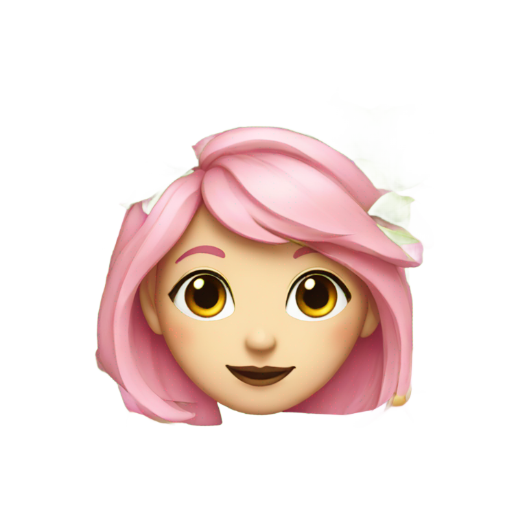 genmoji : Fille rose aux quatre yeux, cheveux verts, grandes oreilles et portant des fleurs.