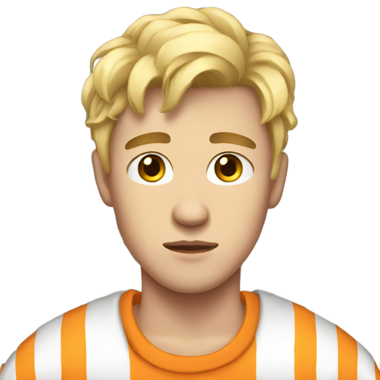 genmoji : Beau jeune homme blanc triste en tenue de prison