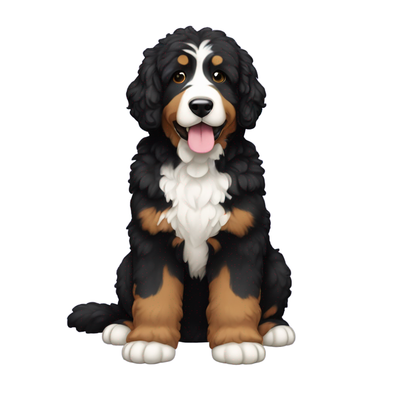 genmoji : Créez un bernedoodle avec du poil noir sur tout le corps, assis. Ajoutez son corps, s'il vous plaît.