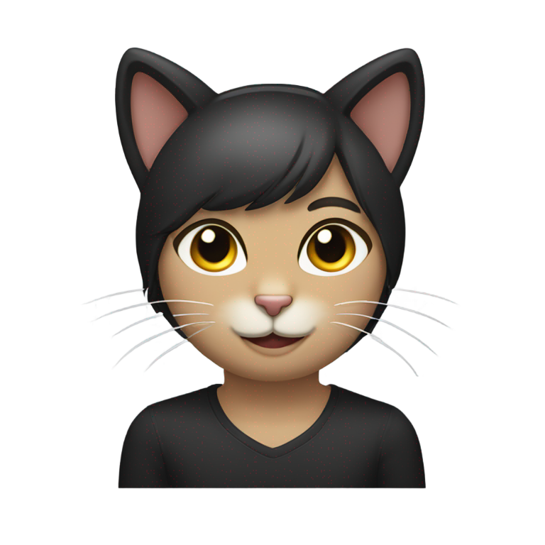 genmoji : Émoji de sourire modeste avec oreilles de chat, visage noir et blanc, œil droit fermé, œil gauche à demi fermé, c'est un chat.