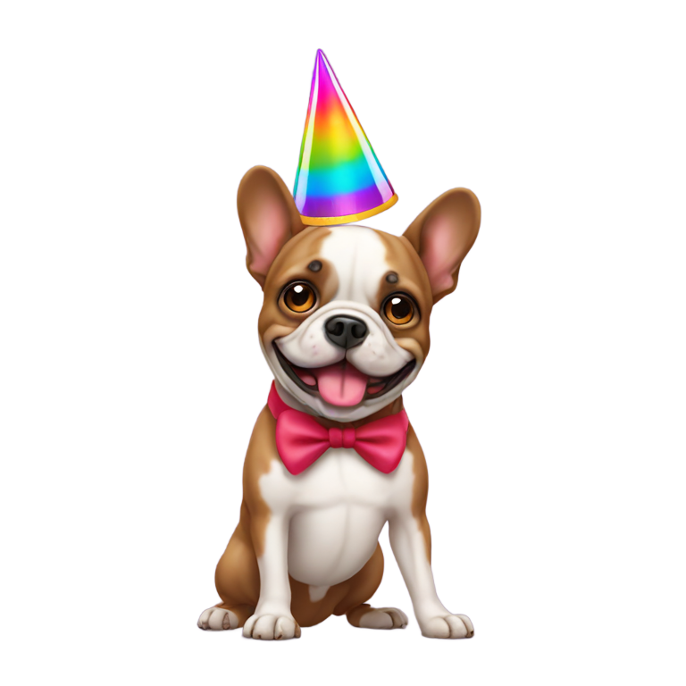 genmoji：戴着派对帽跳舞的法国斗牛犬