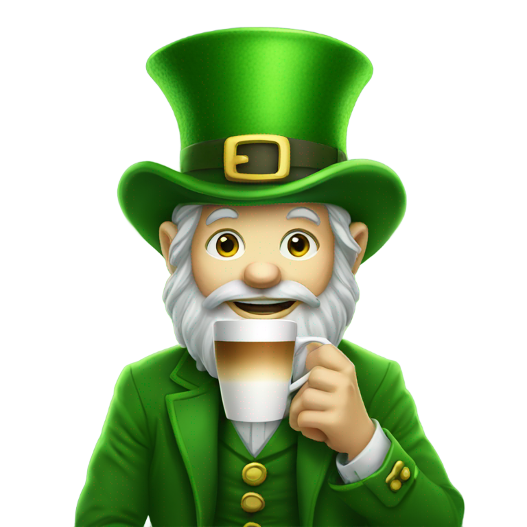 genmoji : Leprechaun buvant du café