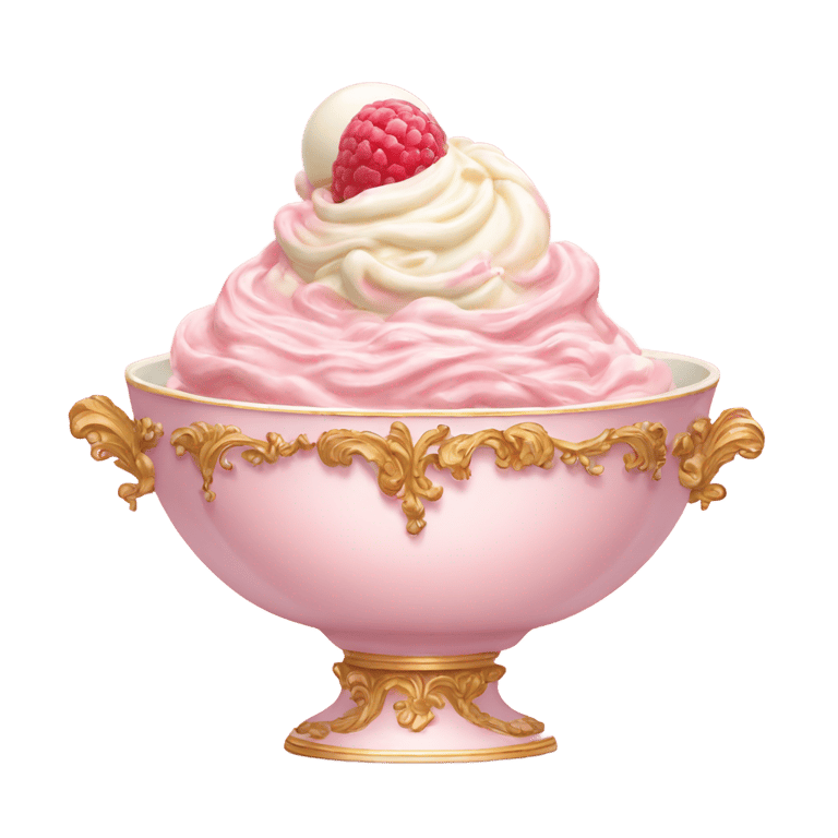 genmoji：老式淡粉色罗可可瓷碗，盛着冰淇淋
