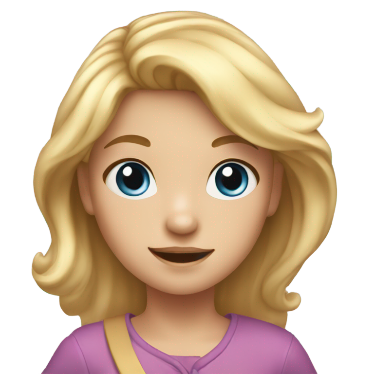 genmoji : Petite fille aux cheveux blonds et aux yeux bleus courant