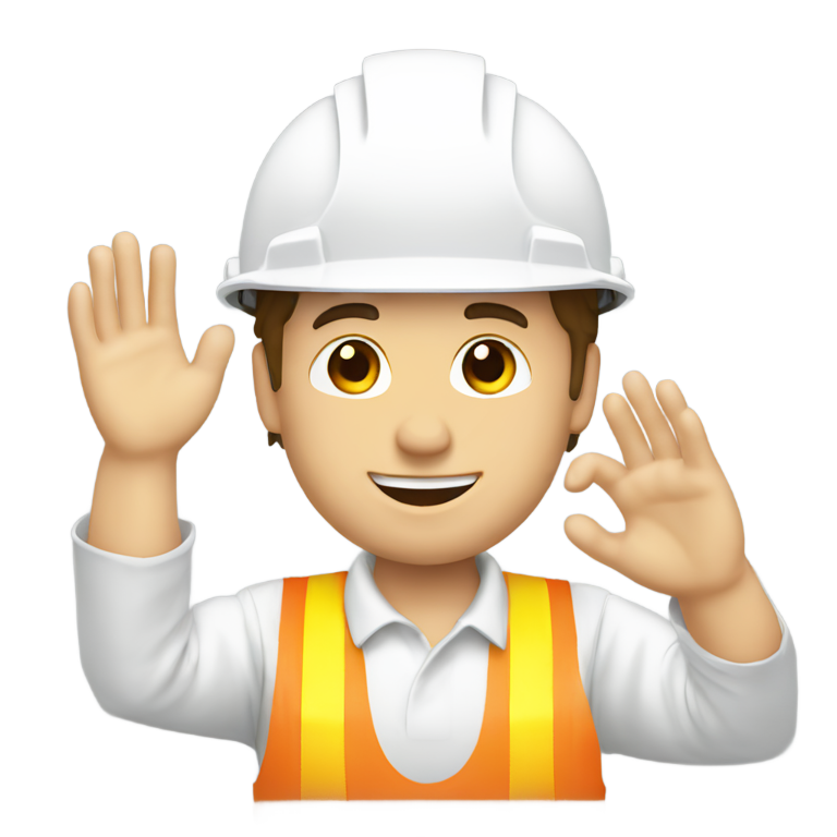 genmoji：A builder guy white helmet a hand wave