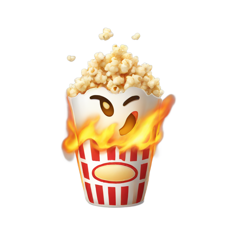 genmoji: hot popcorn in fire without smile