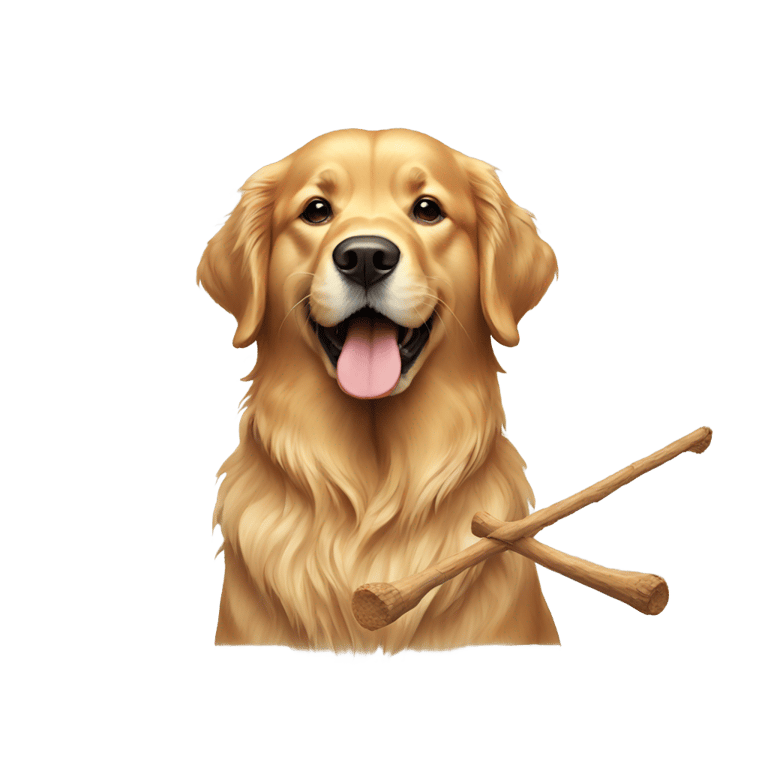genmoji : Un golden retriever avec un bâton dans la bouche