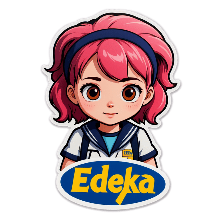 genmoji: Girl with pink hair and the word edeka