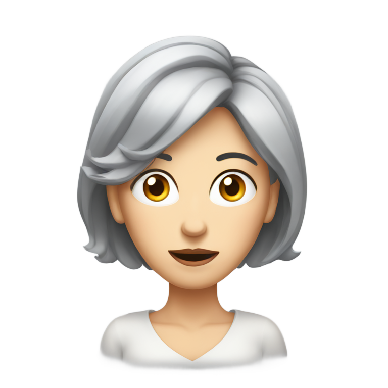 genmoji : Une dame française grossière avec des yeux exorbités et saillants, ce qui la rend très impolie, laide et aux cheveux gris.