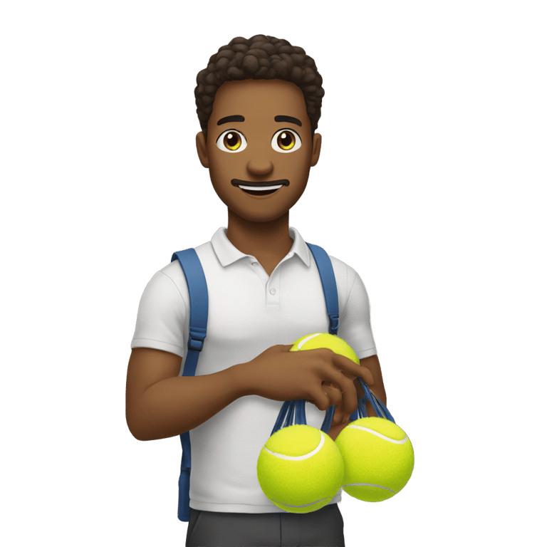 絵文字：🤤 holding a hello bag of two tennis balls