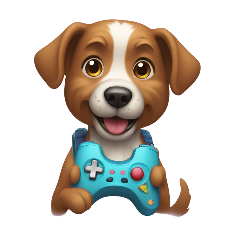 genmoji : Chien jouant à un jeu vidéo