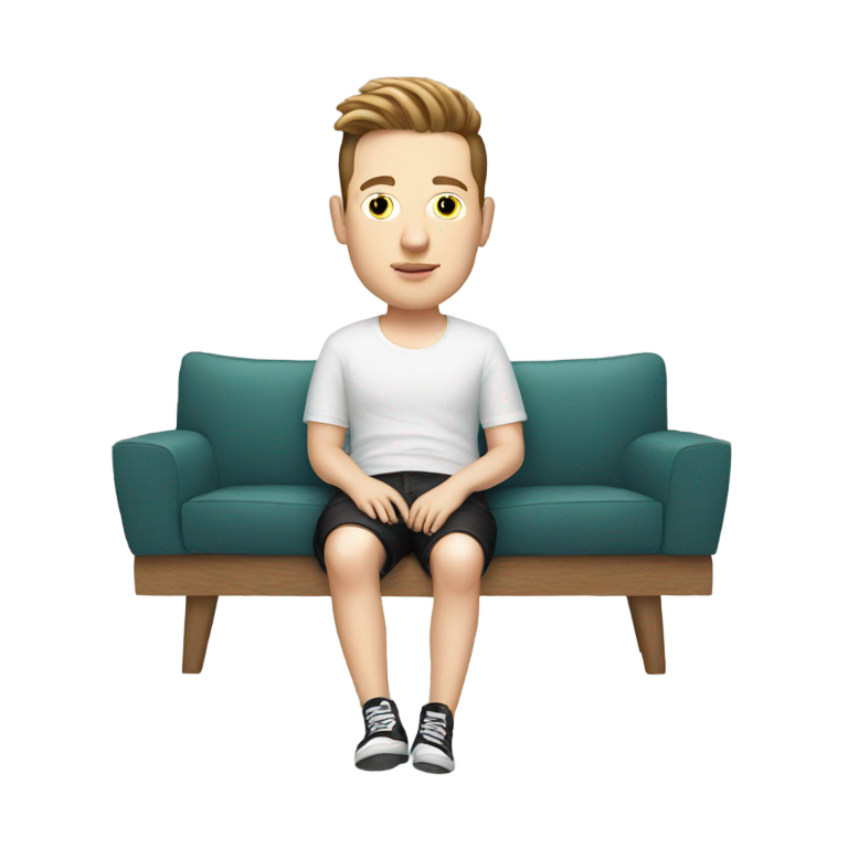 genmoji：约翰·纽曼穿着短裤坐在沙发上