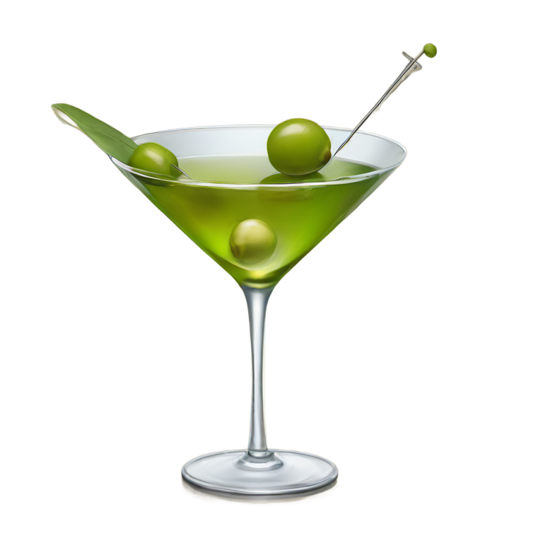 genmoji : un martini clair avec 3 olives sur une pique