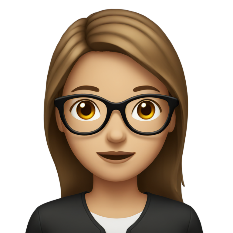 genmoji : Une fille aux cheveux bruns jusqu'aux épaules portant des lunettes noires.