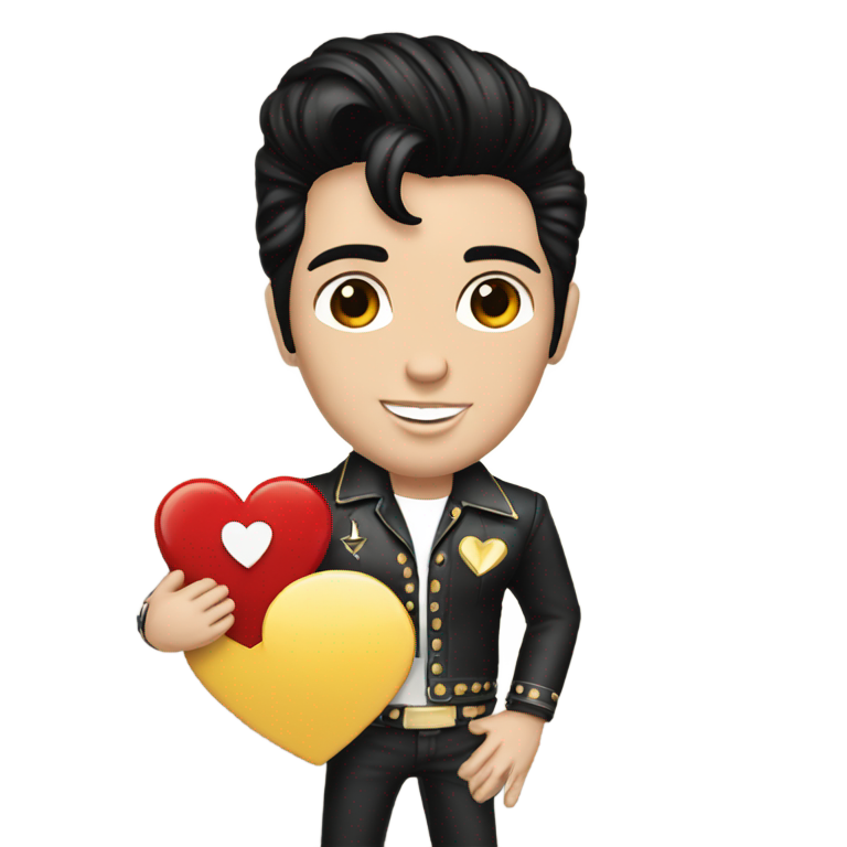 genmoji: Elvis Presley holding a picture that says I love rileigh