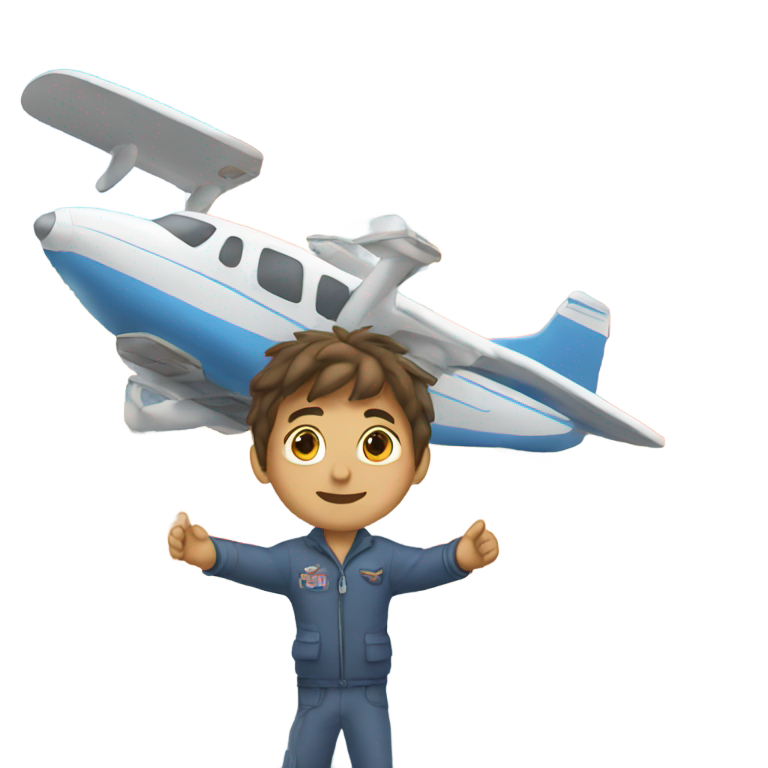 genmoji: Ethan flying a plane by a building
