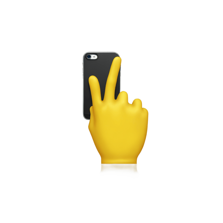 genmoji: One yellow hand having an IPhone into