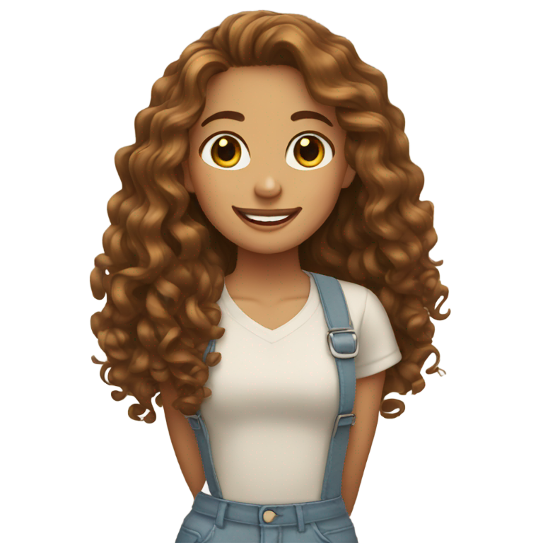genmoji: Girl with long brown curly hair and braces