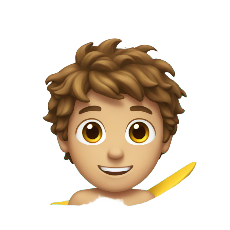 genmoji: A brown haired boy surfing on the waves