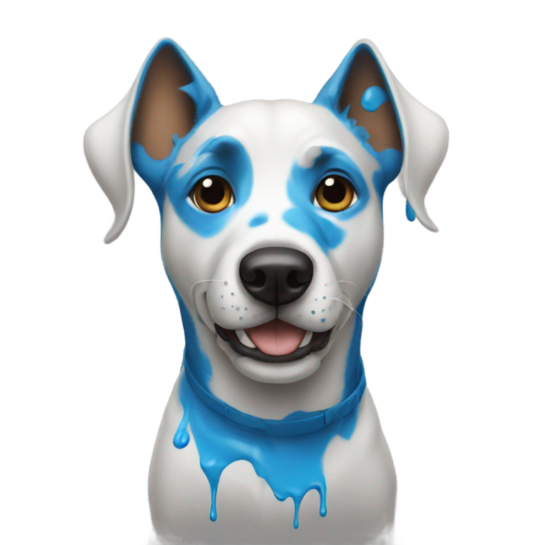 genmoji: Dog with blue paint coming from eyes