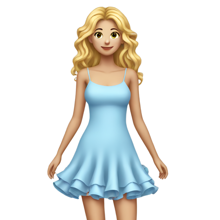 genmoji : Robe mini bleu clair avec bretelles spaghetti et ourlet à volants, non portée.