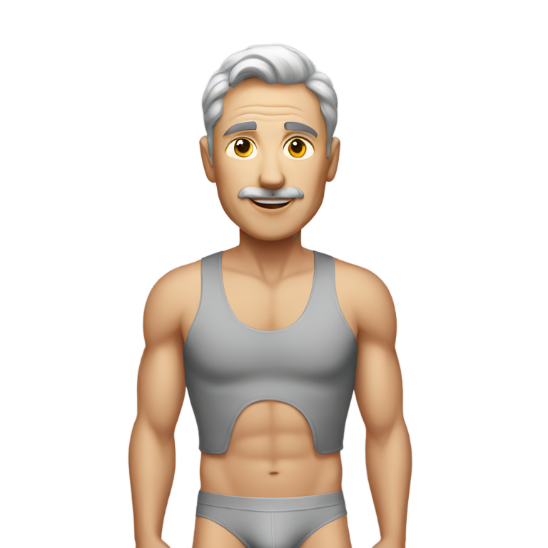 genmoji：50岁的白人男子穿着灰色内裤