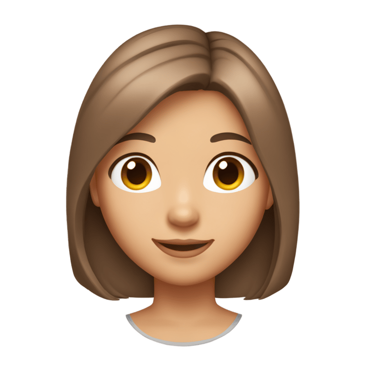 genmoji：Make a girl with an oval face, tanned white skin color, brown eyes, medium-sized nose, medium-sized mouth, long, straight, brown hair. Make her smile