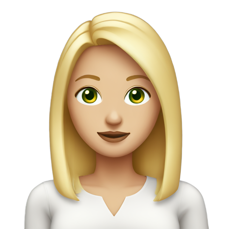 genmoji: Lady with straight blonde hair that is bob legnth. Green eyes.