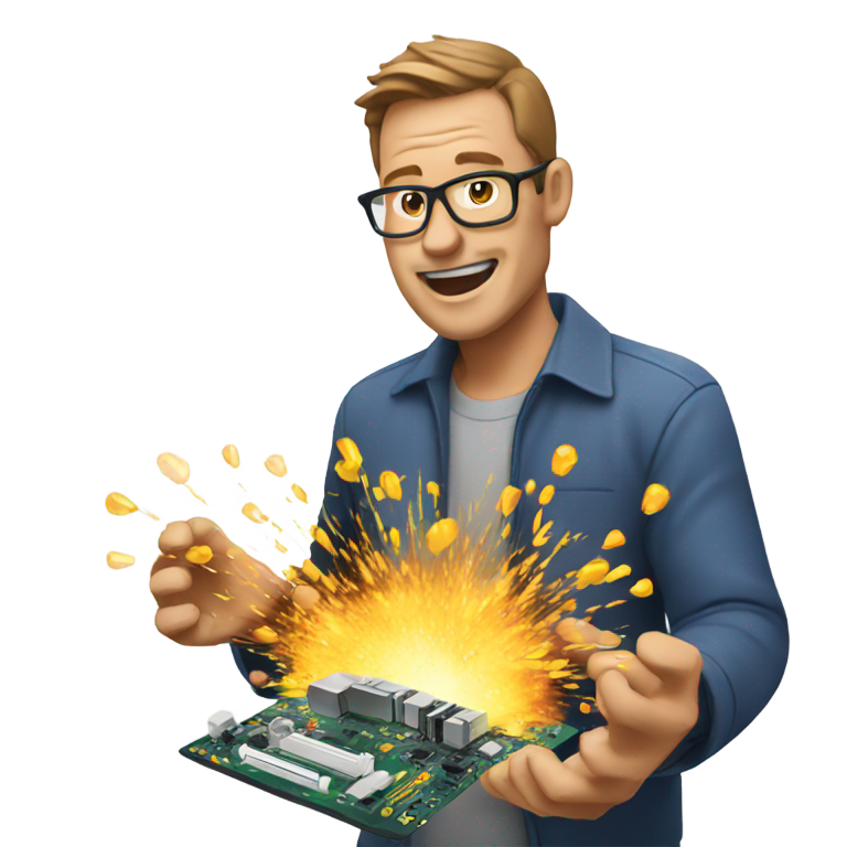 genmoji: Man making a motherboard explode