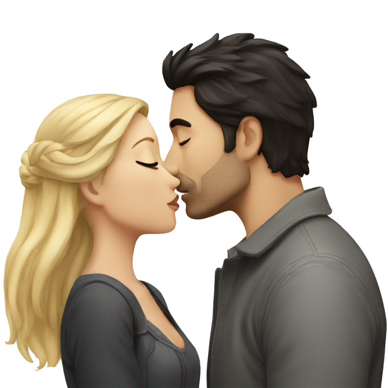 絵文字：黒髪の男性が金髪の女性をキスする