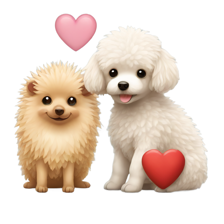 genmoji : Un mignon caniche nain et un hérisson avec un cœur au milieu
