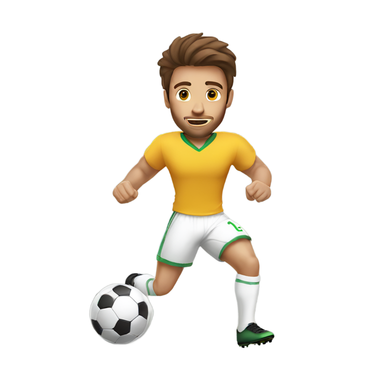 genmoji: brown haired white man plays futball with ball