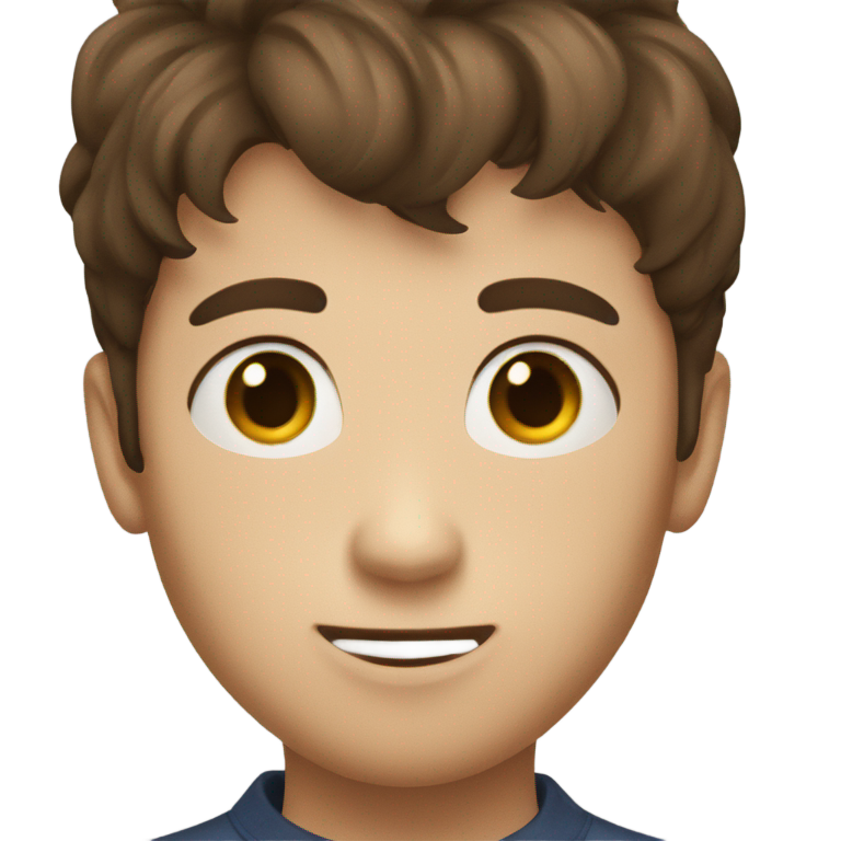 genmoji：Boy with brown hair with speech bubble saying strange