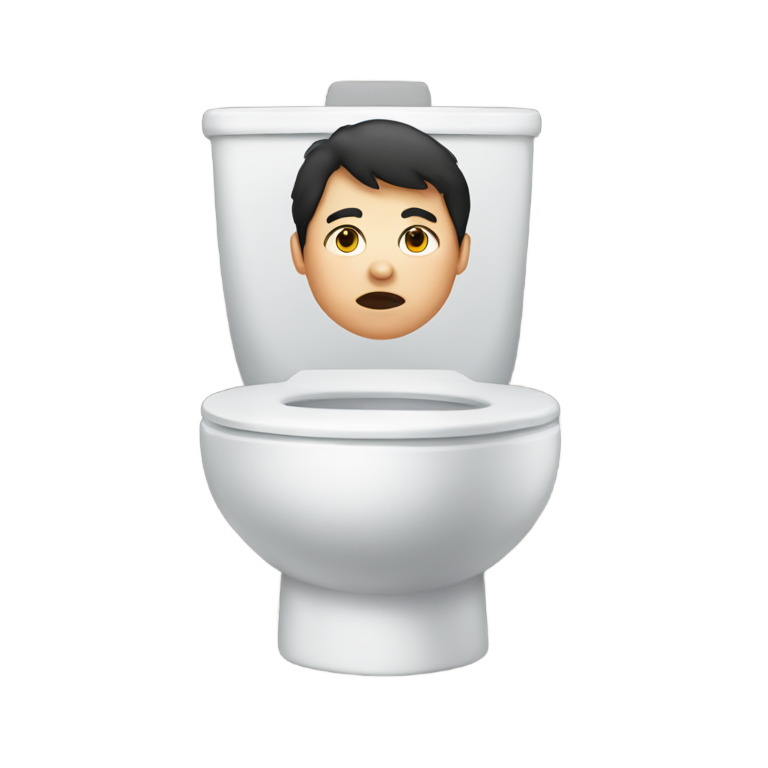 genmoji：一个黑发胖男孩的头在厕所里