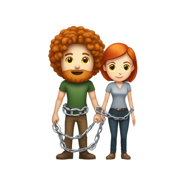 genmoji：White Man chained to redhead woman by ankles