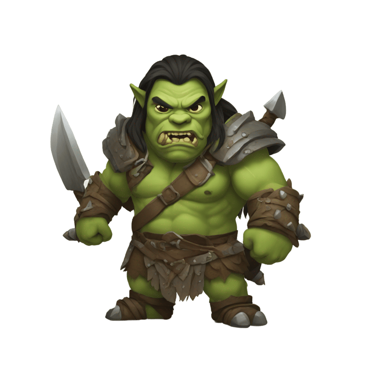 genmoji : Un guerrier orc aux cheveux longs et au ventre apparent