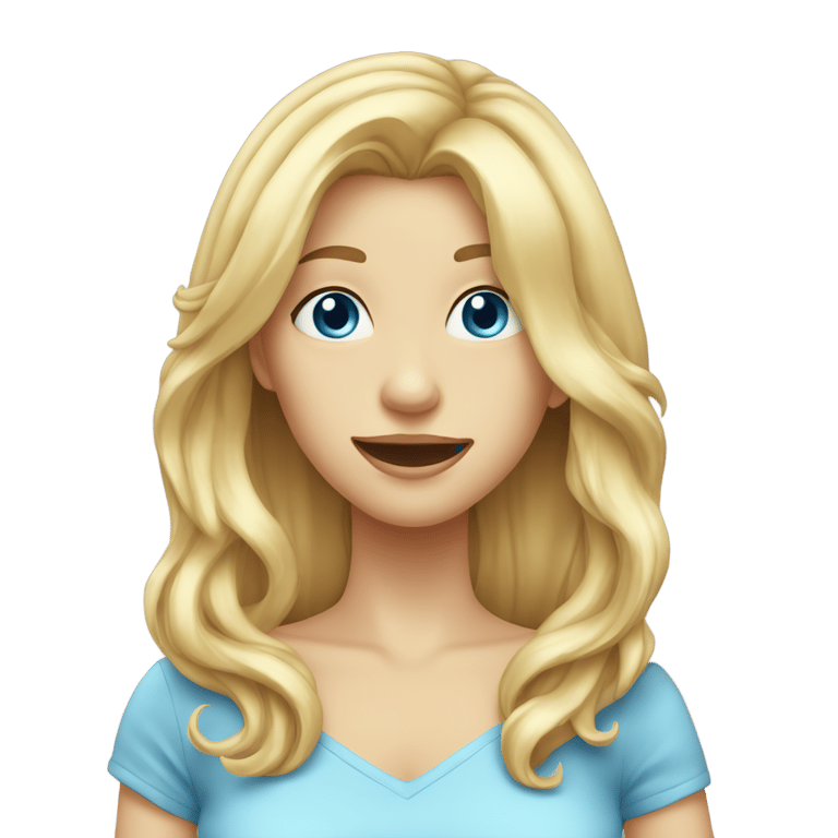 genmoji：金发长发蓝眼睛长脸吐舌眨眼流汗的女孩