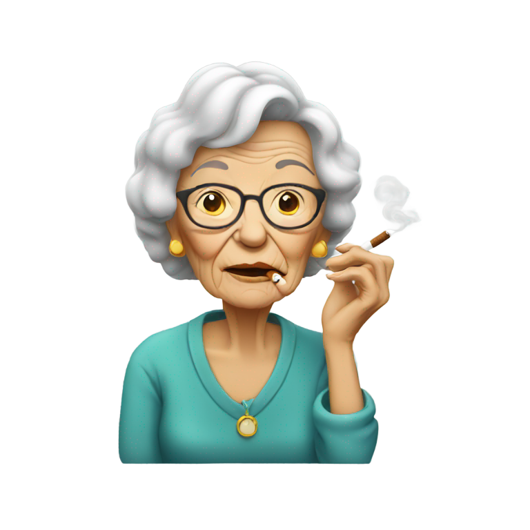 genmoji: old lady smoking a blunt