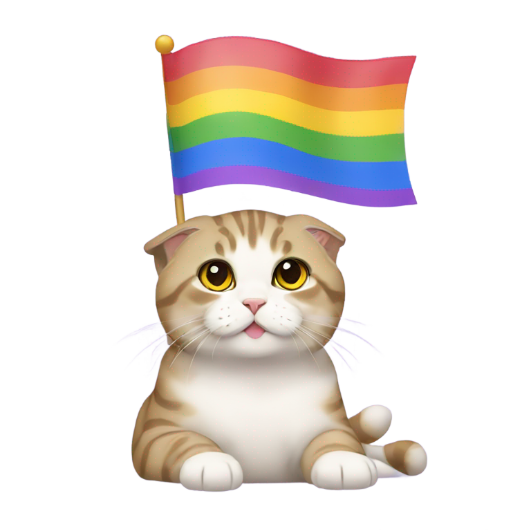 genmoji : Chat Scottish Fold gay tenant un drapeau de la fierté