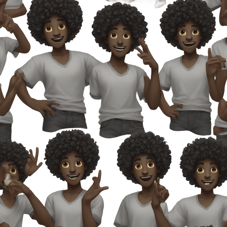 genmoji : dark skin, black afro curly man Raising Hand, street wear style, twink, intricate face