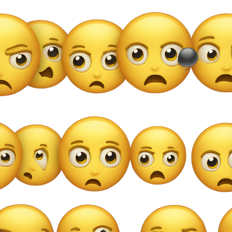 genmoji: Yellow face emoji with wide eyes, face slightly elongated, catatonic shock expression in Apple emoji style