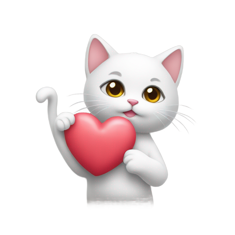 genmoji: tiny little cat with heart in her hand