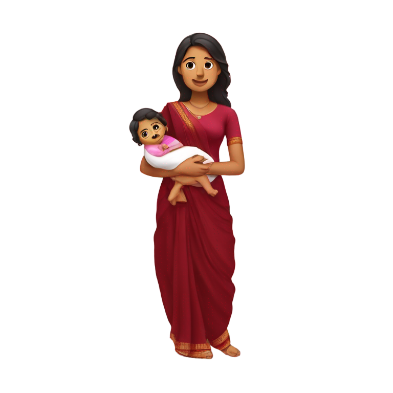 genmoji : Femme indienne en salwar kameez rouge foncé tenant une petite fille