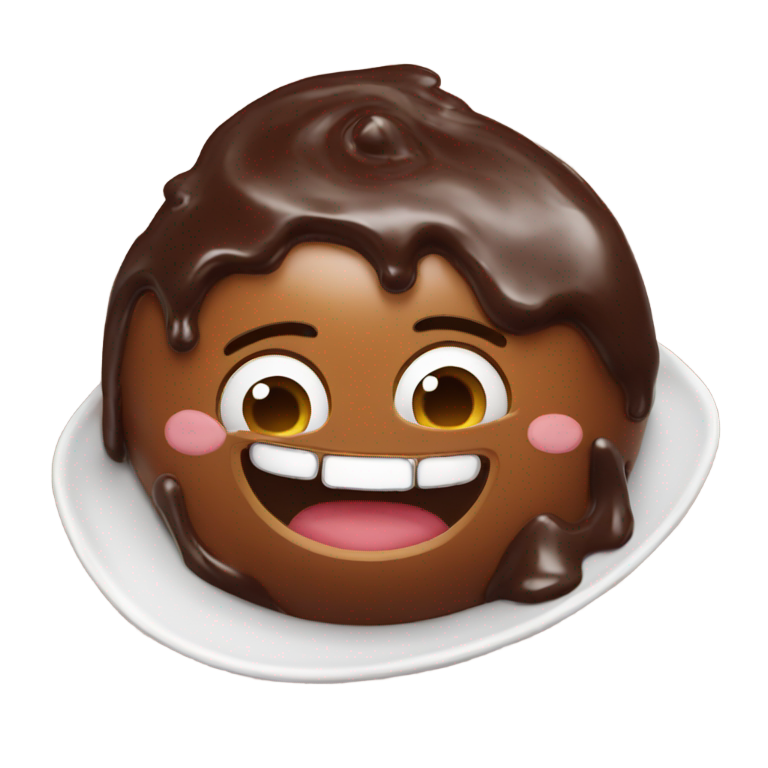 prompt: Un visage émerveillé couvert de pudding au chocolat et de glaçage