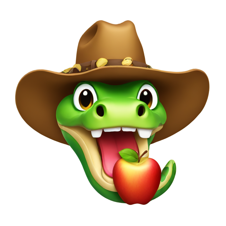 genmoji：一条戴着牛仔帽的蛇在咬苹果