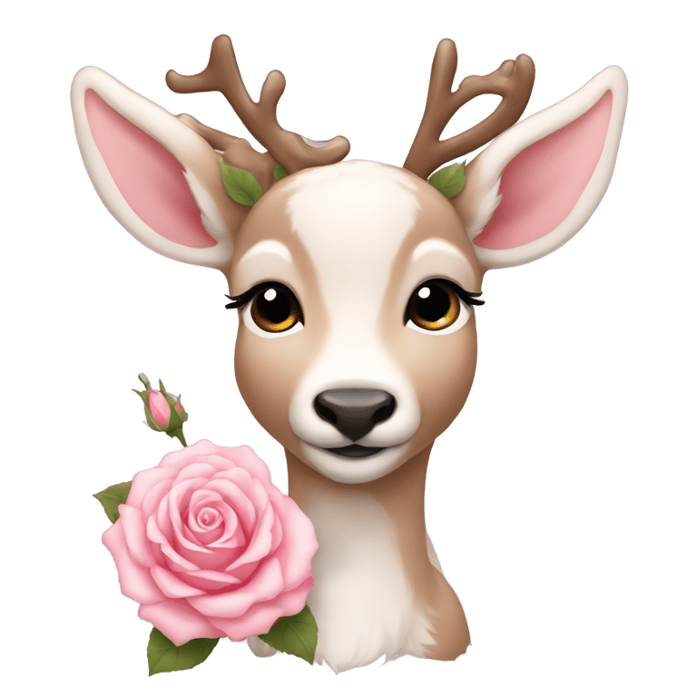 genmoji : Female reindeer cub with a light pink rose on her ear